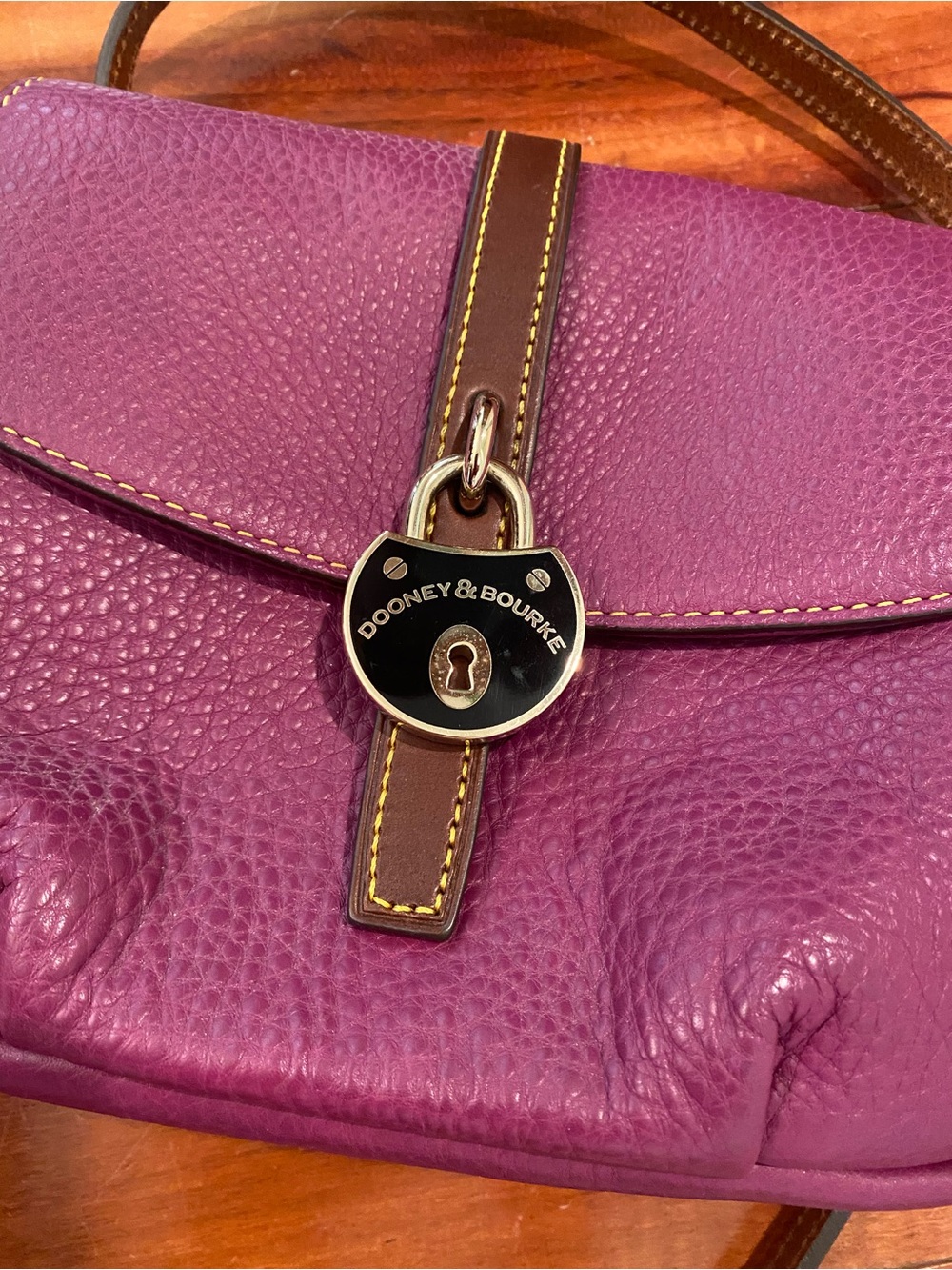 Dooney & Bourke Purple Leather Crossbody Bag with Lock Embellishment